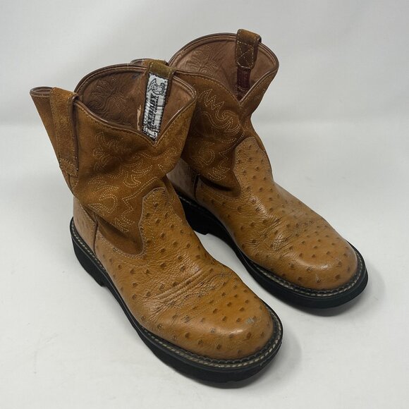 Ariat Fatbaby western boots 7.5 women tan ostrich pre-worn - Picture 1 of 13
